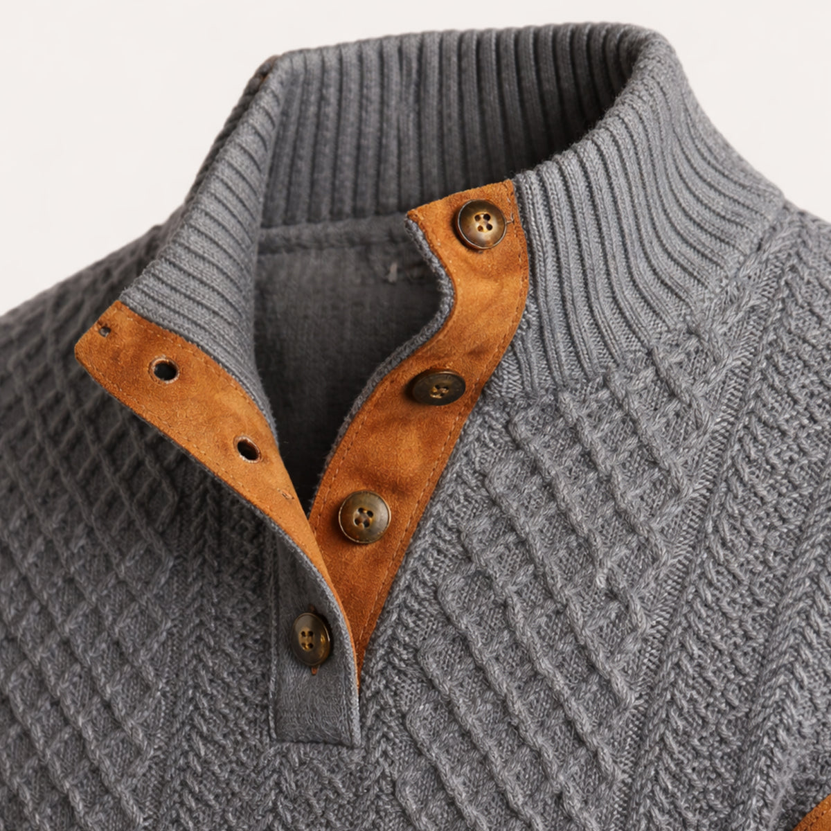 Pull en maille torsadée à quart de boutons pour homme 3