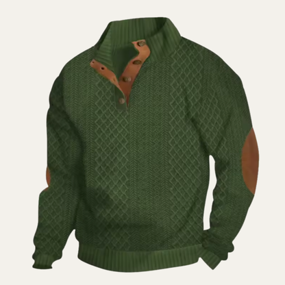 Pull en maille torsadée à quart de boutons pour homme 7