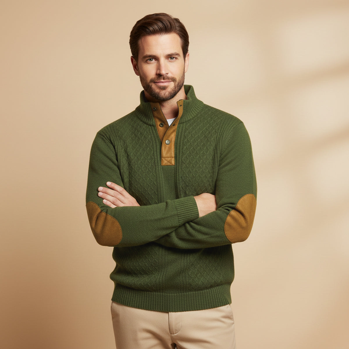 Pull en maille torsadée à quart de boutons pour homme 8