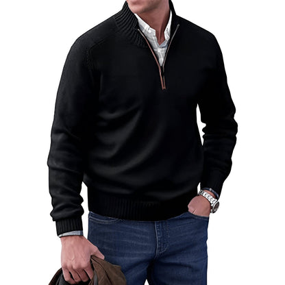 Pull-over en maille à fermeture éclair pour homme avec bordures côtelées 3