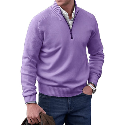 Pull-over en maille à fermeture éclair pour homme avec bordures côtelées 6