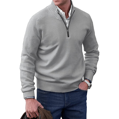 Pull-over en maille à fermeture éclair pour homme avec bordures côtelées 8