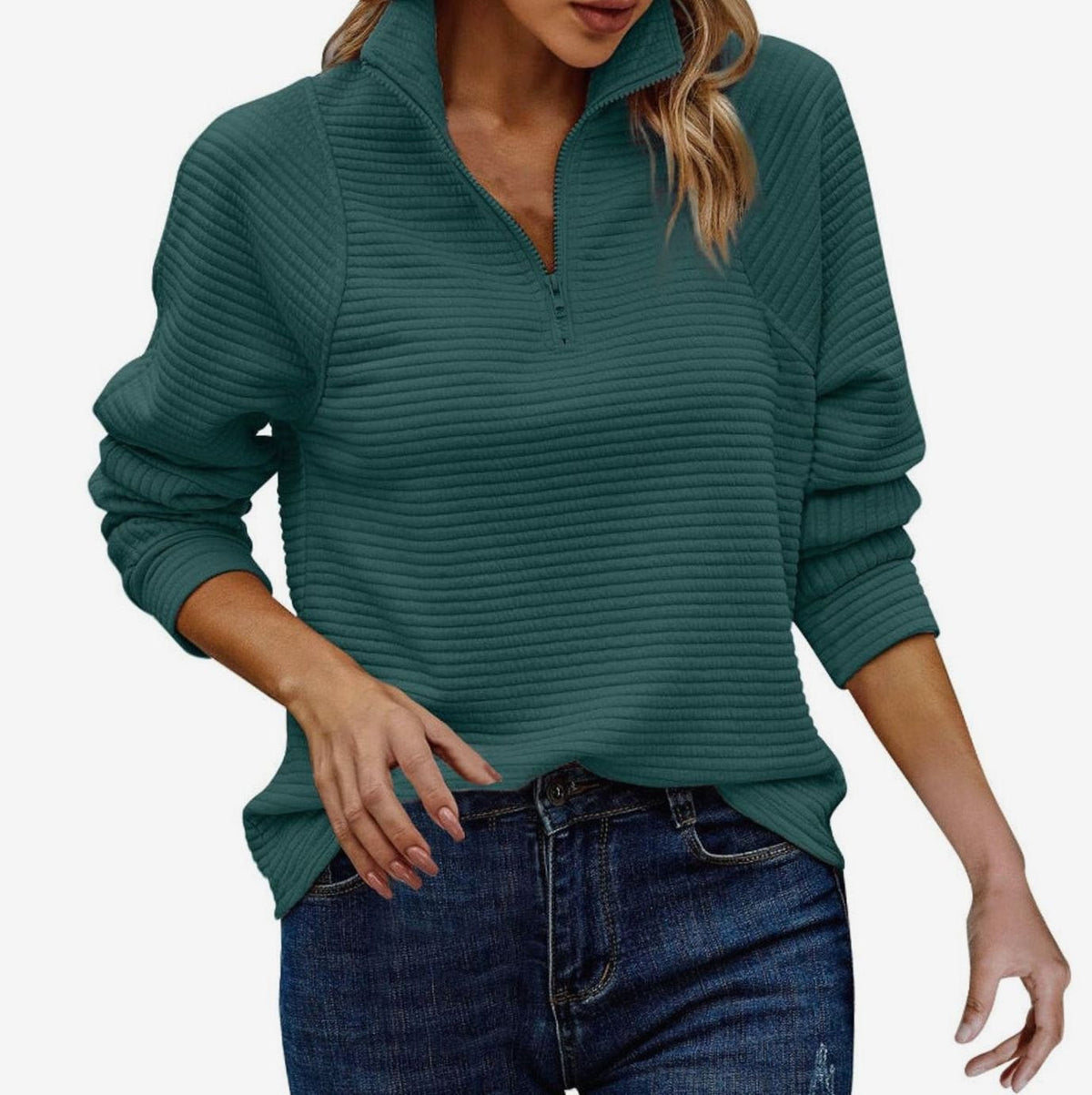 Pull-over femme à fermeture éclair et texture côtelée 7