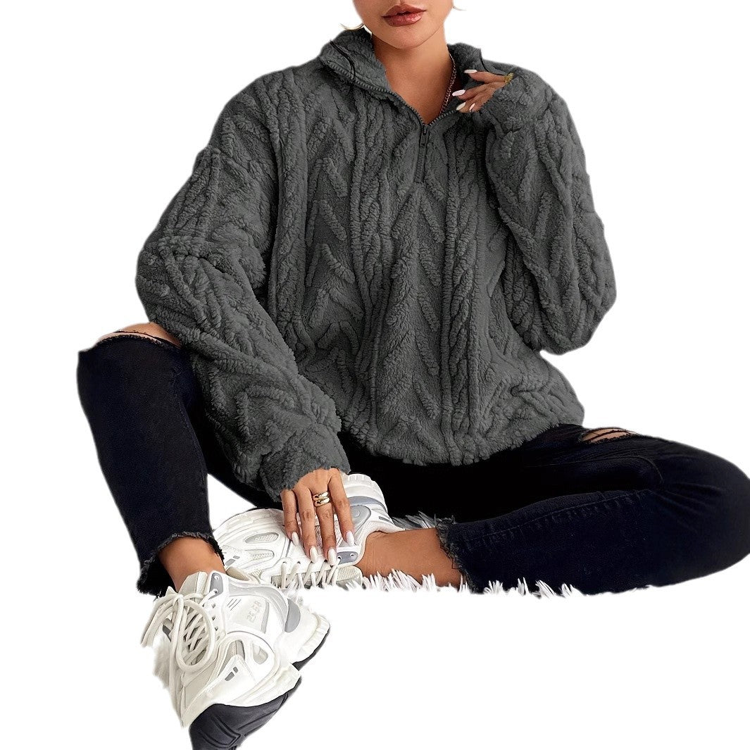 Pull-over zippé en polaire texturée pour femme 10