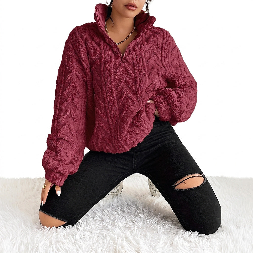 Pull-over zippé en polaire texturée pour femme 2