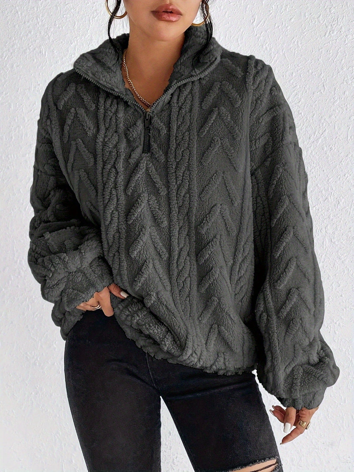 Pull-over zippé en polaire texturée pour femme 3