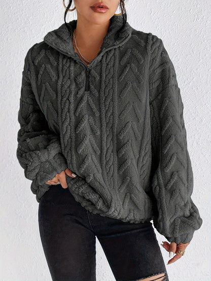Pull-over zippé en polaire texturée pour femme 3