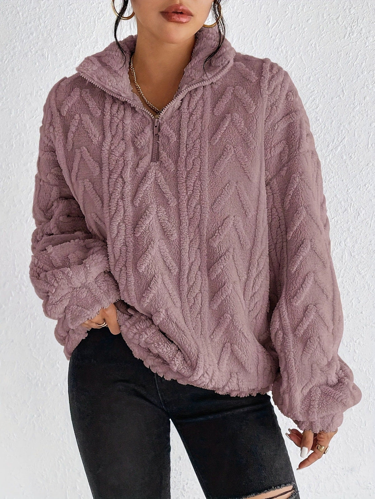 Pull-over zippé en polaire texturée pour femme 6