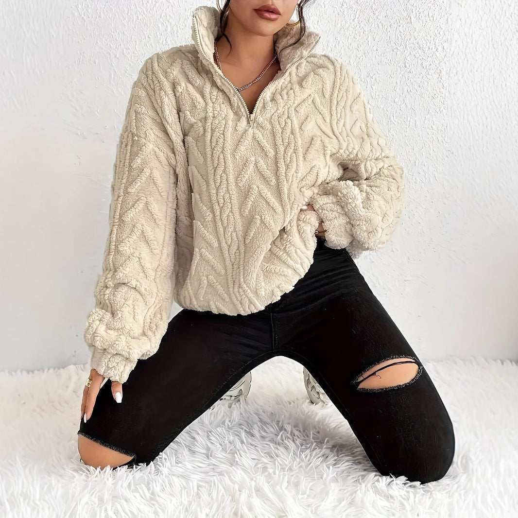Pull-over zippé en polaire texturée pour femme 7
