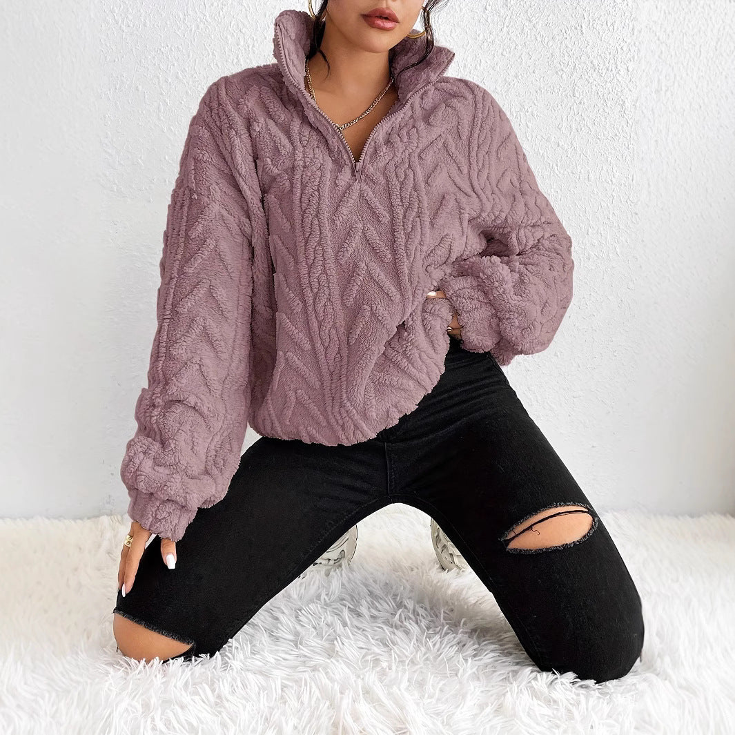 Pull-over zippé en polaire texturée pour femme 8