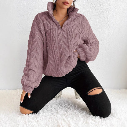 Pull-over zippé en polaire texturée pour femme 8