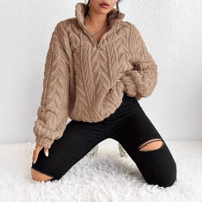 Pull-over zippé en polaire texturée pour femme 9