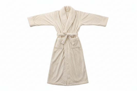 Peignoir long unisexe avec ceinture, col châle et poches plaquées