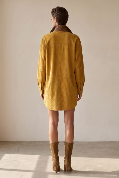 Robe chemise courte en suédine pour femme avec col contrastant 5