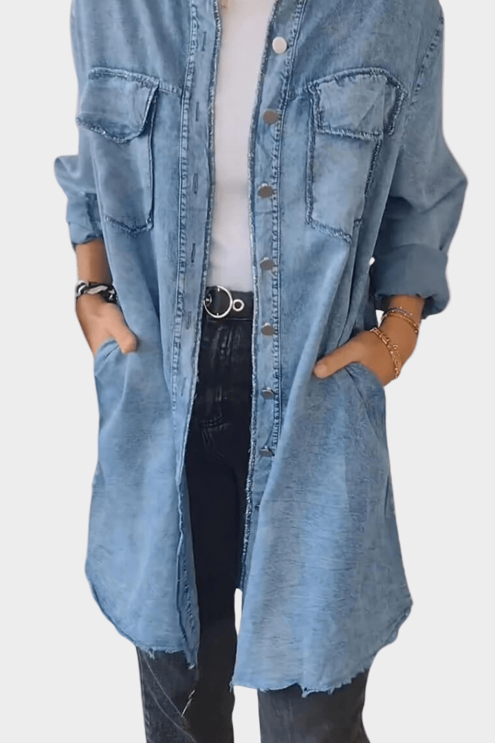 Robe chemise en jean oversize pour femme avec ourlet effiloché 2