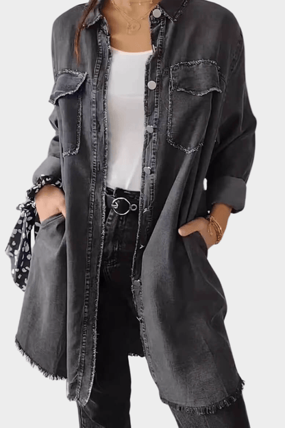 Robe chemise en jean oversize pour femme avec ourlet effiloché 3