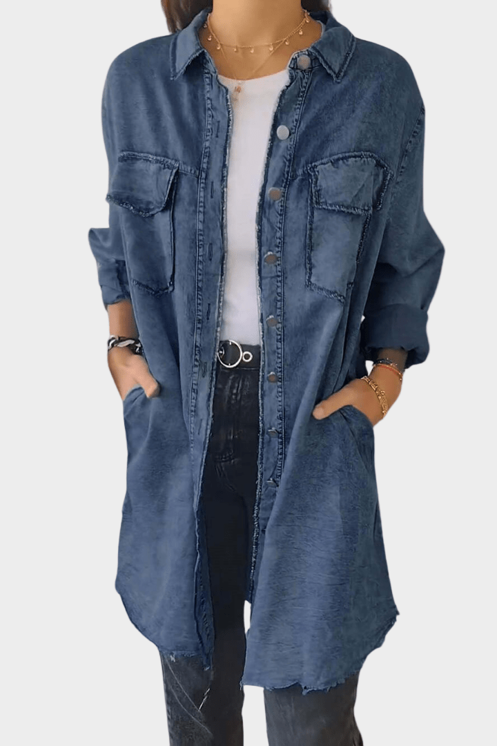 Robe chemise en jean oversize pour femme avec ourlet effiloché 4