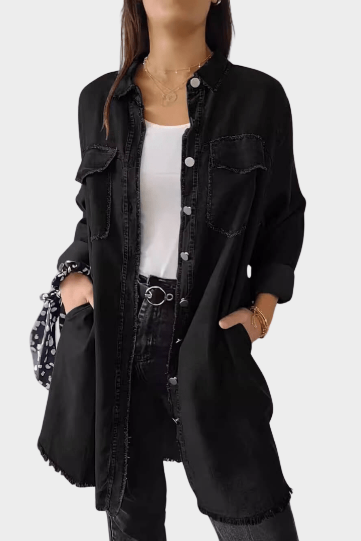 Robe chemise en jean oversize pour femme avec ourlet effiloché 5
