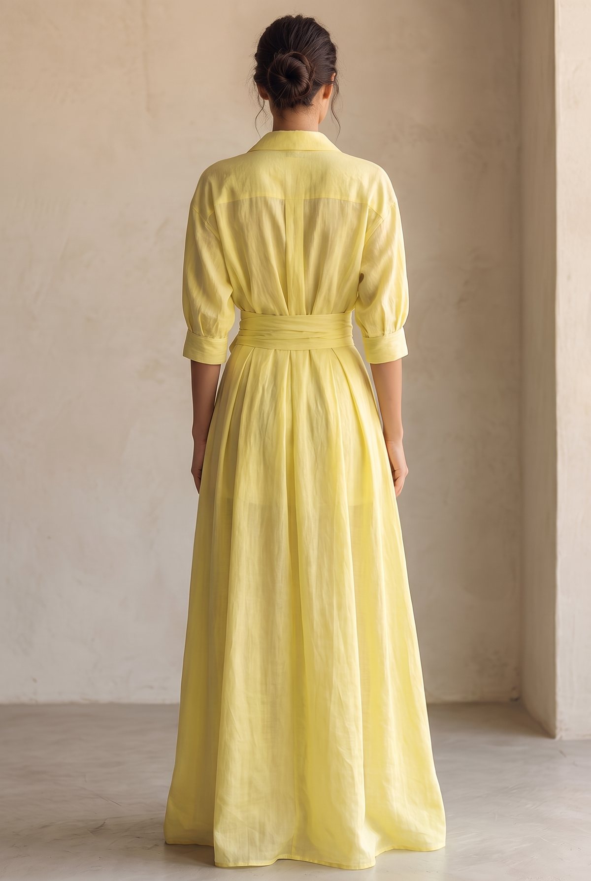 Robe chemise longue pour femme avec ceinture à nouer et manches mi-longues 3