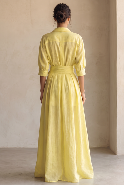 Robe chemise longue pour femme avec ceinture à nouer et manches mi-longues 3