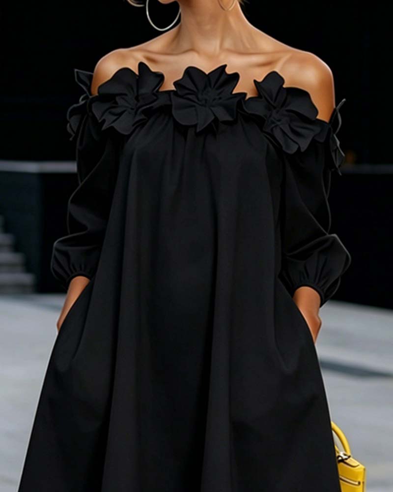 Robe courte femme à épaules dénudées avec applications florales 3D 6