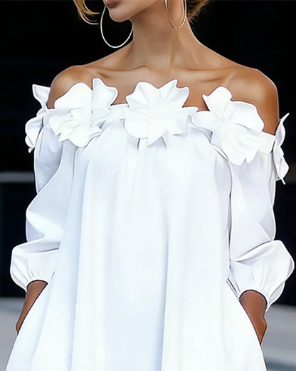 Robe courte femme à épaules dénudées avec applications florales 3D 8