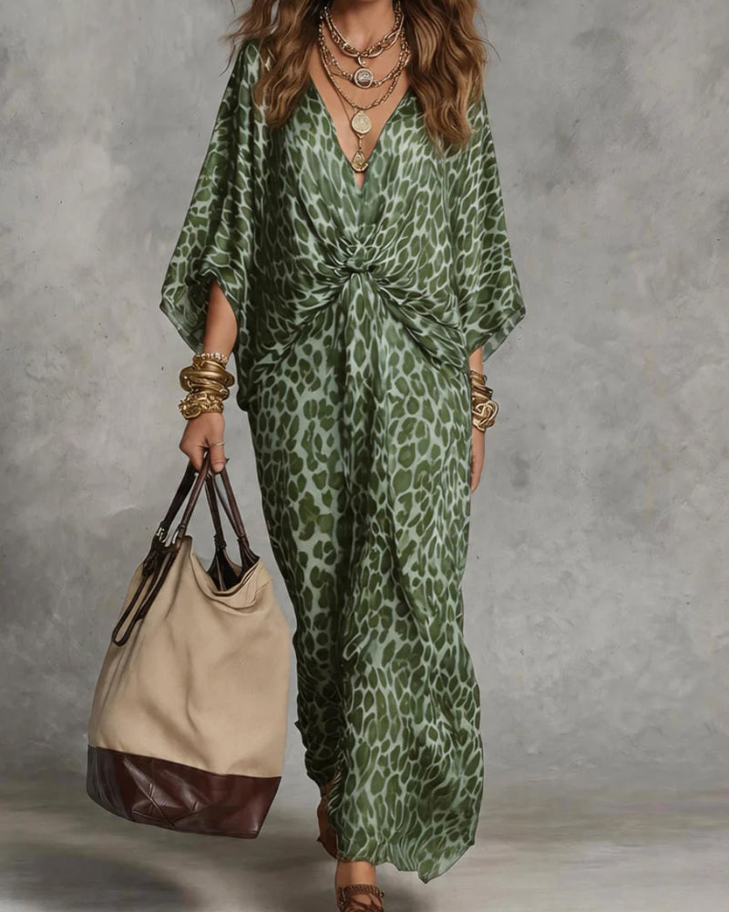Robe longue à imprimé animal pour femme avec détail drapé 2