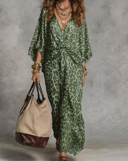 Robe longue à imprimé animal pour femme avec détail drapé 2