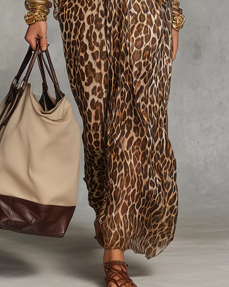Robe longue à imprimé animal pour femme avec détail drapé 5