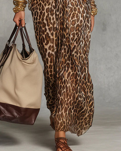 Robe longue à imprimé animal pour femme avec détail drapé 5