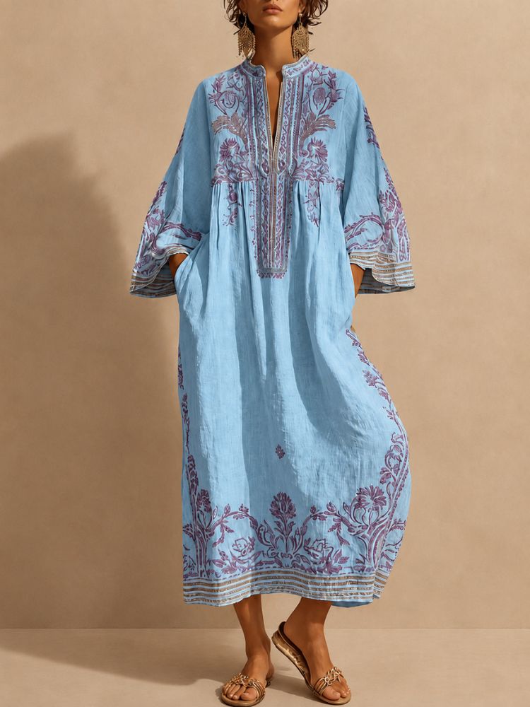 Robe longue brodée pour femme avec manches larges 2