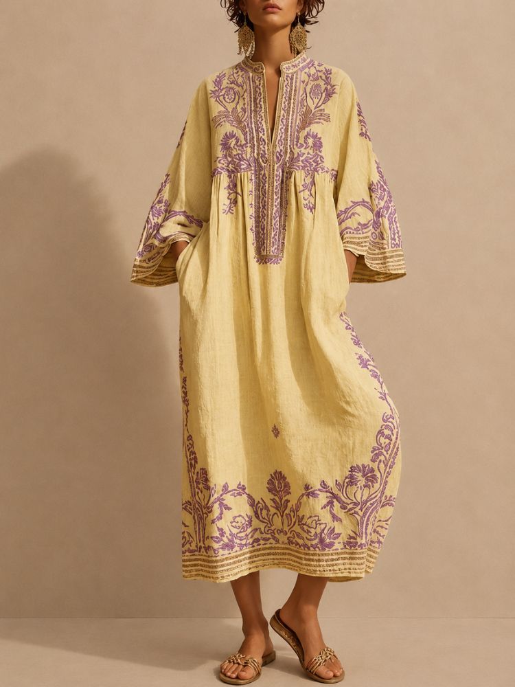 Robe longue brodée pour femme avec manches larges 3
