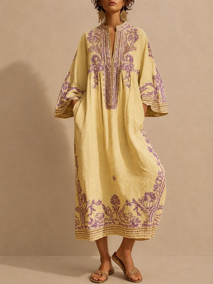 Robe longue brodée pour femme avec manches larges 3