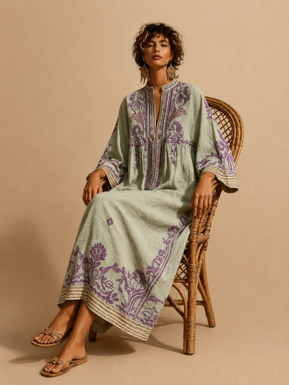 Robe longue brodée pour femme avec manches larges 5