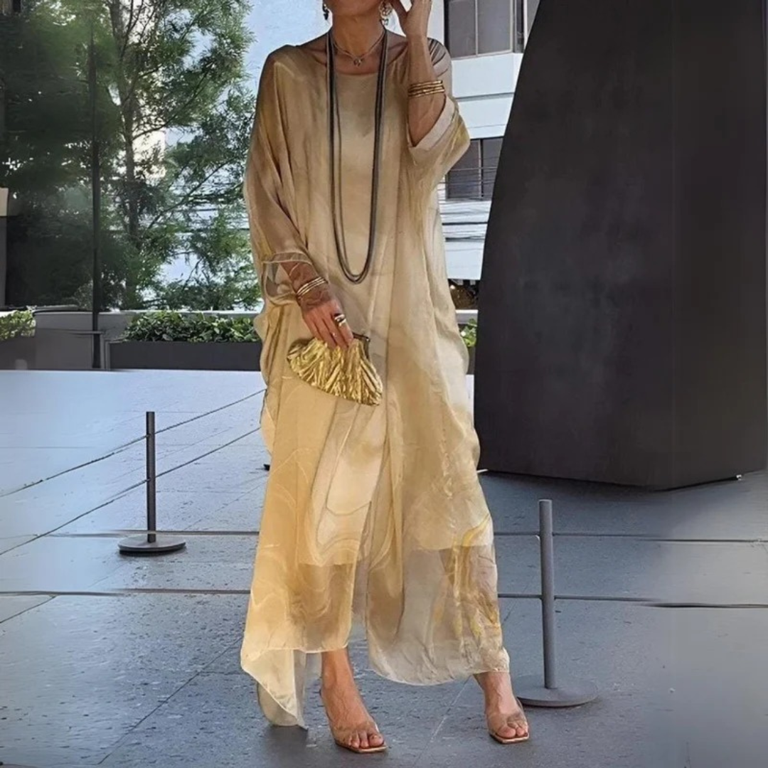 Robe longue caftan pour femme à imprimé marbré 3