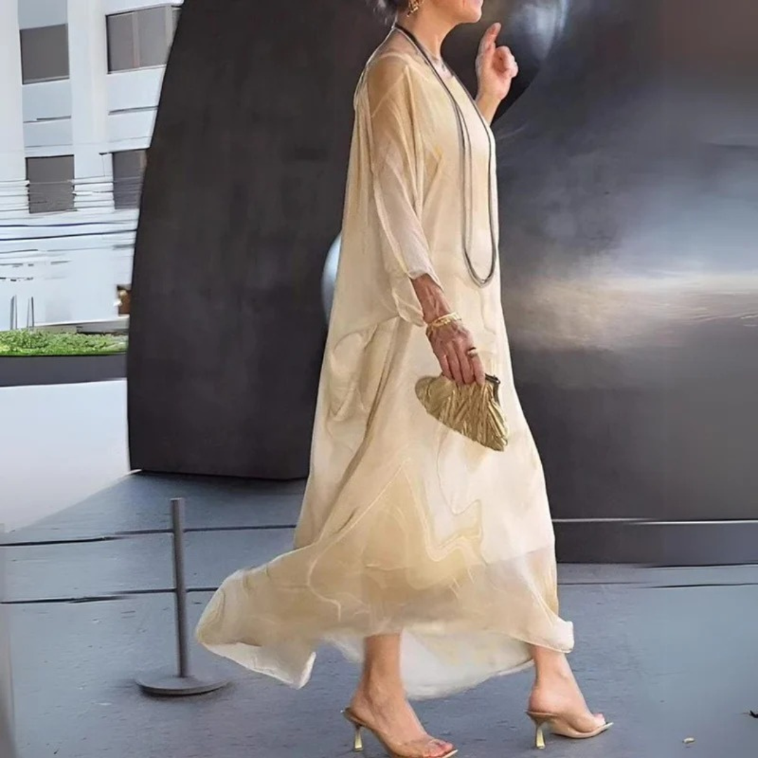 Robe longue caftan pour femme à imprimé marbré 4