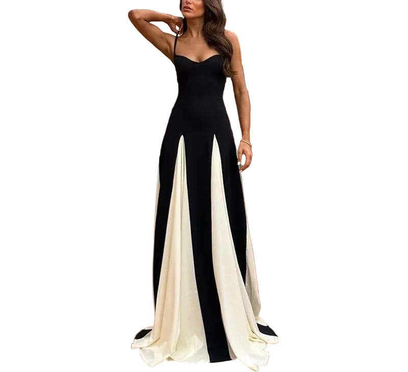 Robe longue pour femme avec dos lacé et ourlet asymétrique à volant