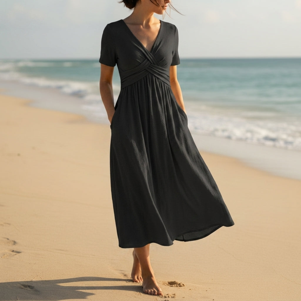 Robe midi à col en V pour femme avec détail portefeuille 3