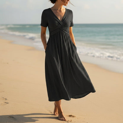 Robe midi à col en V pour femme avec détail portefeuille 3