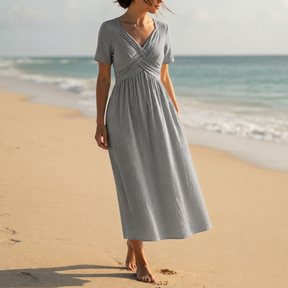 Robe midi à col en V pour femme avec détail portefeuille 4