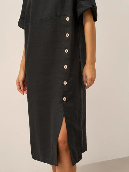 Robe midi à col rond pour femme avec boutons latéraux 17