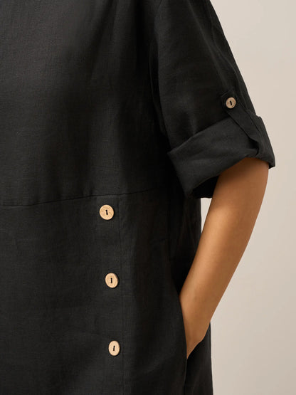 Robe midi à col rond pour femme avec boutons latéraux 18