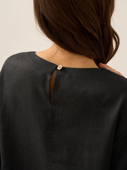 Robe midi à col rond pour femme avec boutons latéraux 19