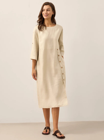 Robe midi à col rond pour femme avec boutons latéraux 20