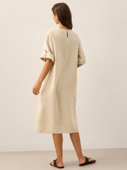 Robe midi à col rond pour femme avec boutons latéraux 21