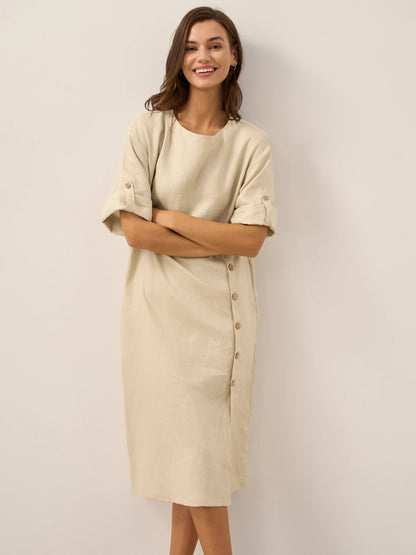 Robe midi à col rond pour femme avec boutons latéraux 24