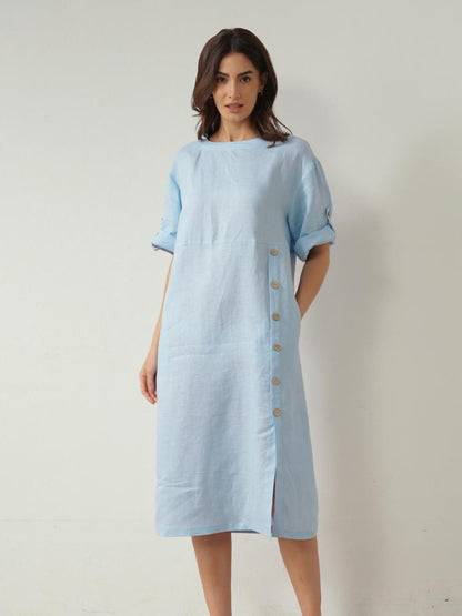 Robe midi à col rond pour femme avec boutons latéraux 28