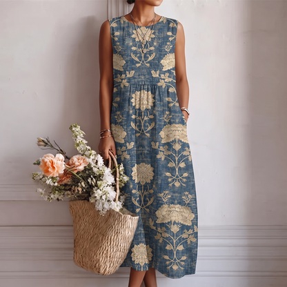 Robe midi sans manches à imprimé floral pour femme 2