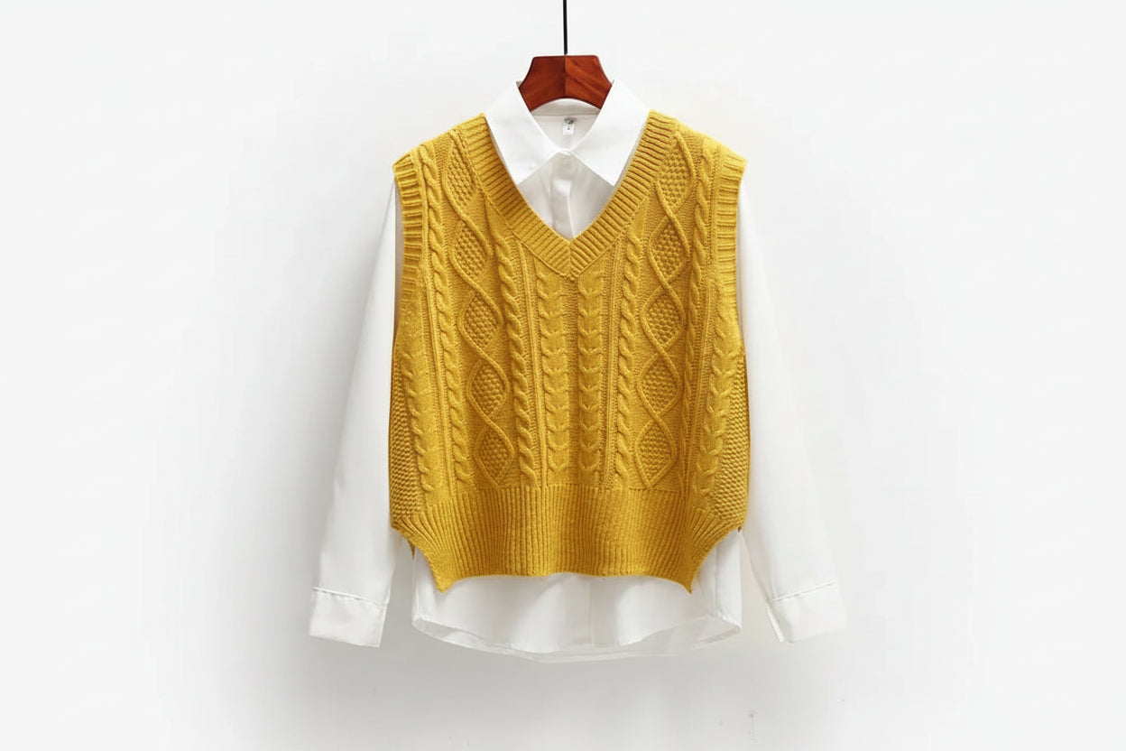 Pull sans manches à encolure en V et silhouette droite