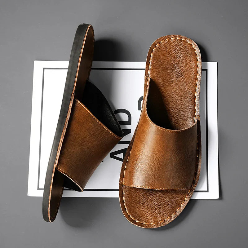 Sandales Ouvertes pour Homme de Type Slide avec Large Bride et Couture sur le Bord